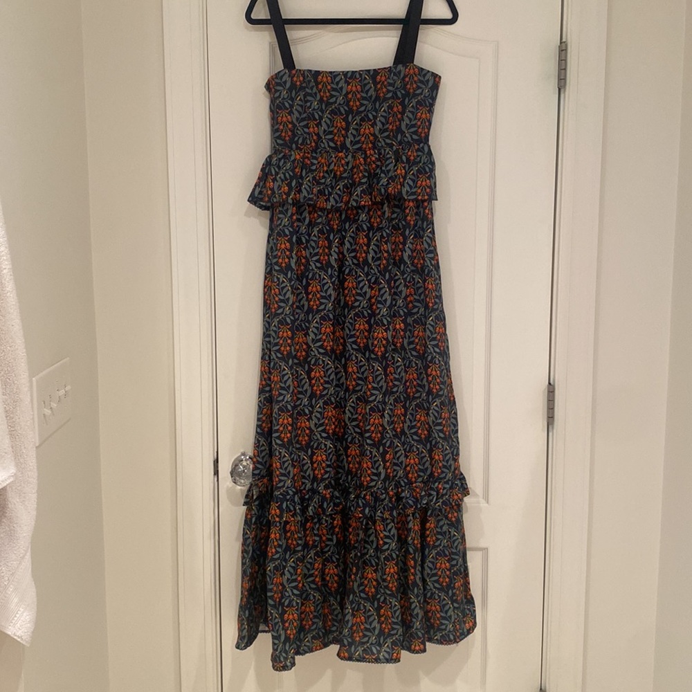 Agua by Agua Bendita Navy Maxi Dress with Orange Floral Print